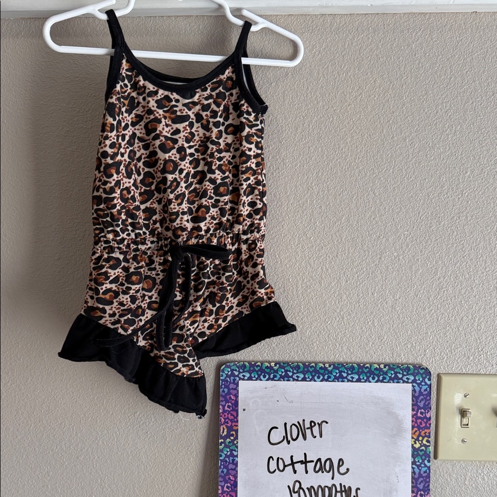 Leopard Print Romper with Black Trim
